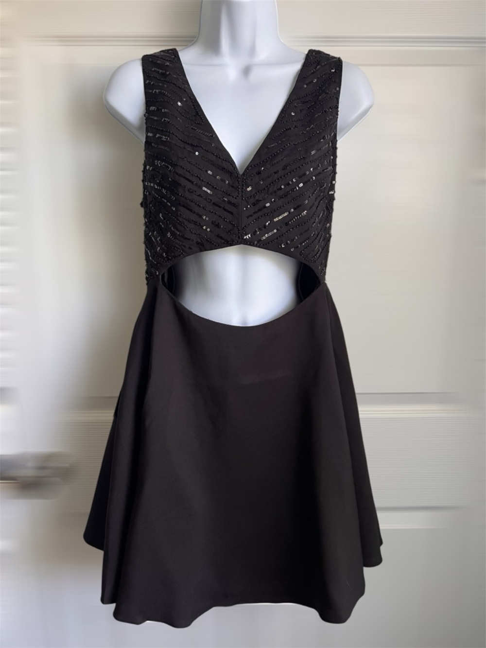 bebe Black Sequin Cutout Mini Dress